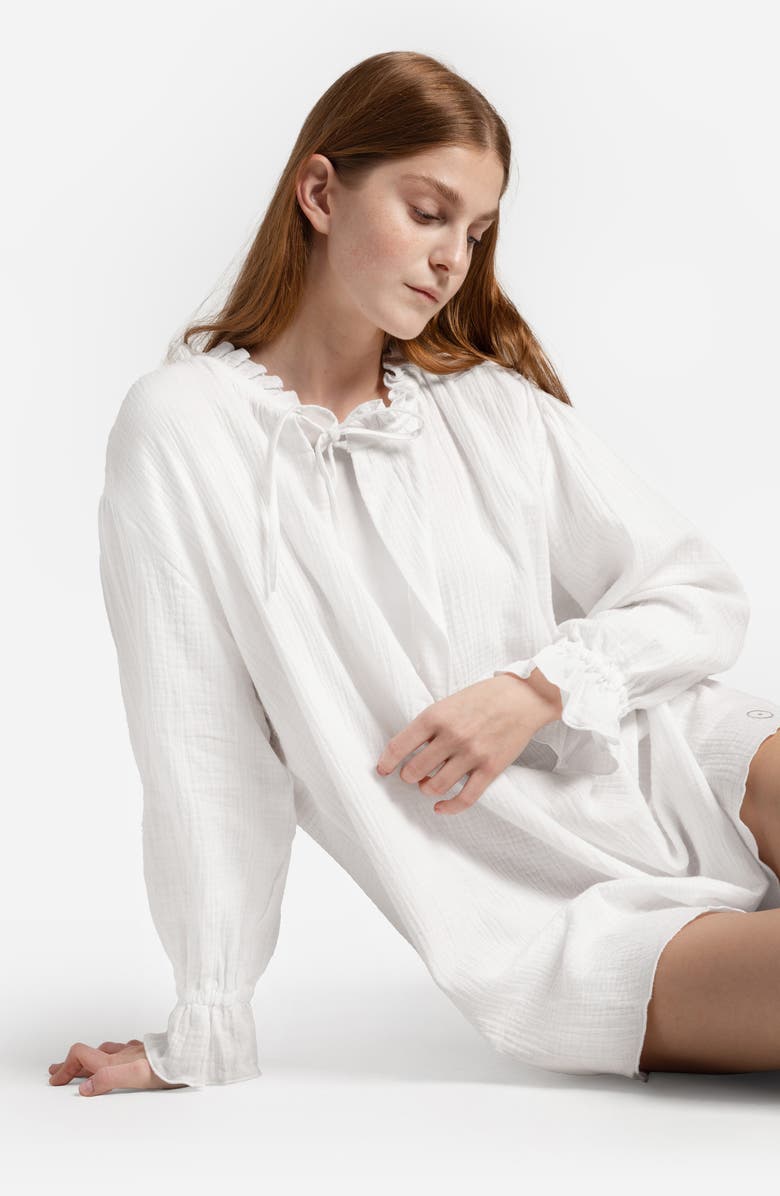 Sunday Citizen Ruffle Long Sleeve Cotton Muslin Chemise, Alternate, color, Off White
