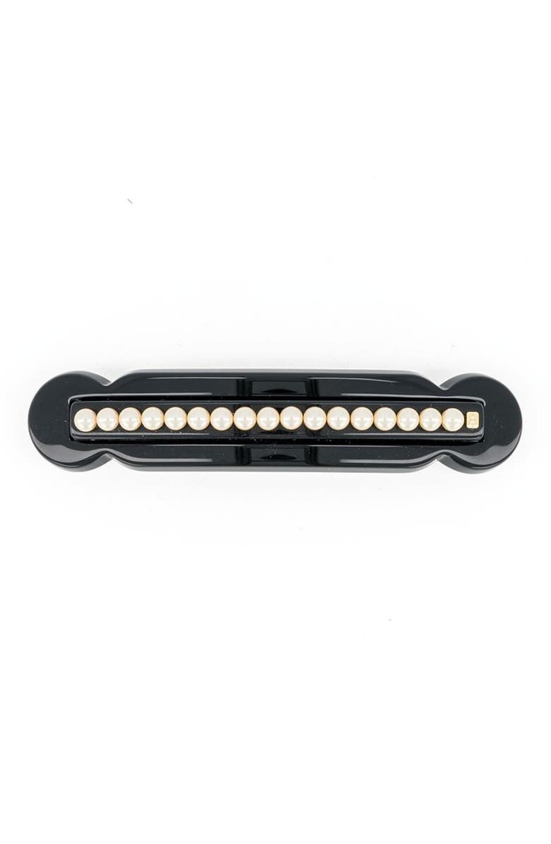 Alexandre de Paris Lineature Pearls Acetate Barette, Main, color, Black