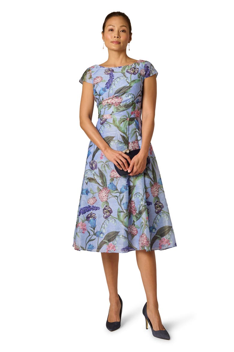 Floral Jacquard Cocktail Dress, Alternate, color, BLUE MULTI