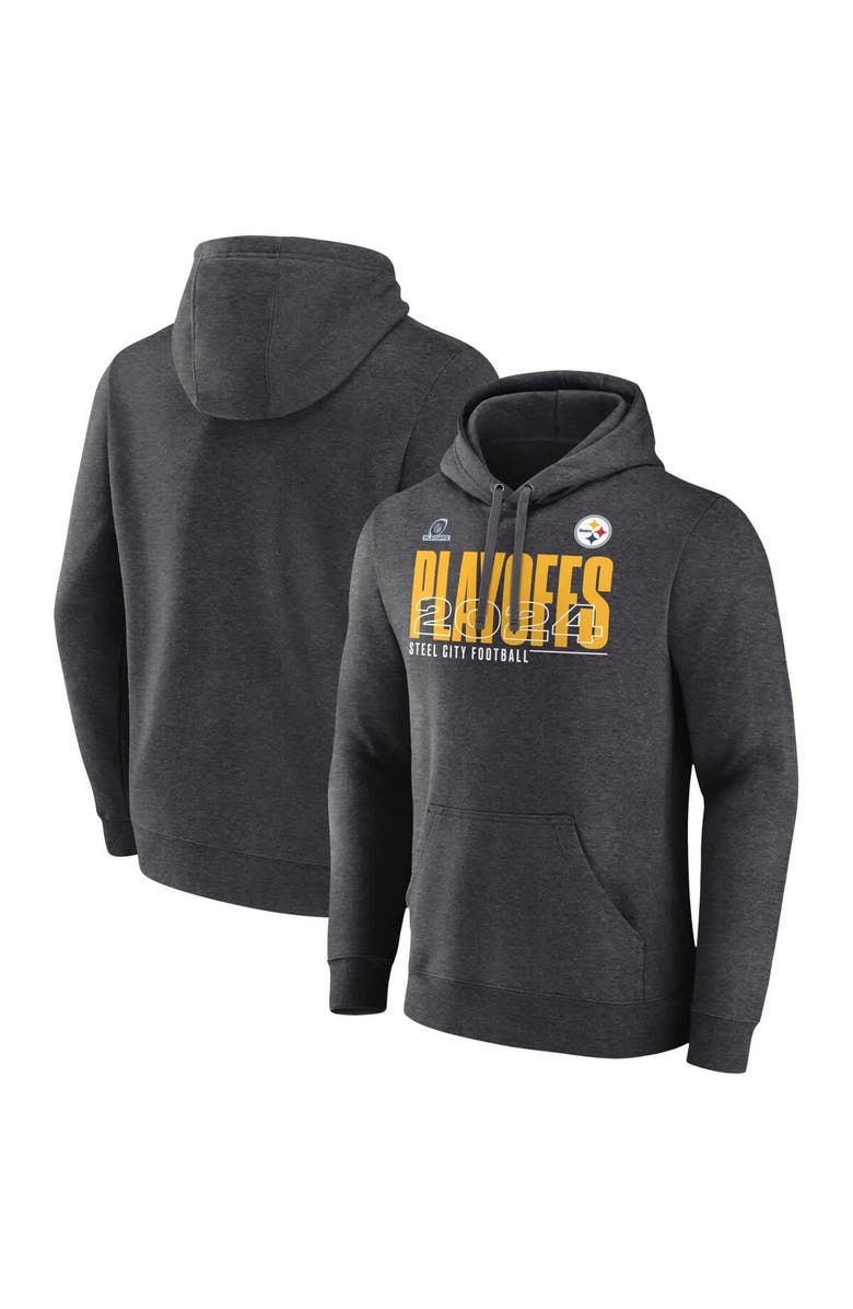 FANATICS Men's Fanatics  Heather Charcoal Pittsburgh Steelers 2024 NFL Playoffs Fleece Pullover Hoodie, Main, color, 