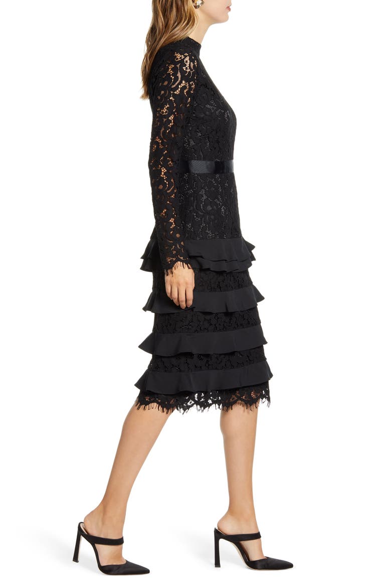 Long Sleeve Lace Dress, Alternate, color, BLACK