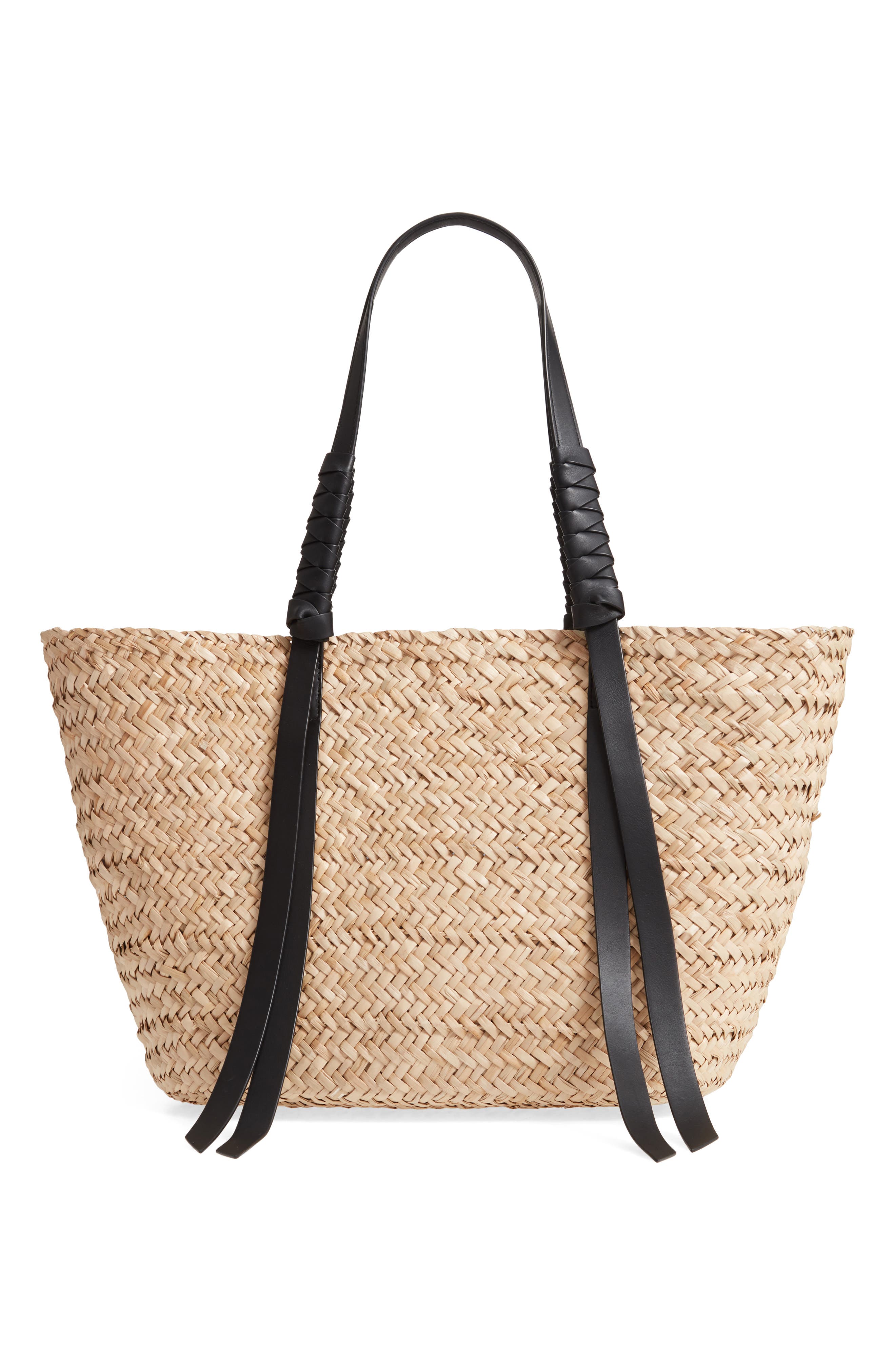 AllSaints Playa East/West Woven Straw Beach Tote, Main, color, 