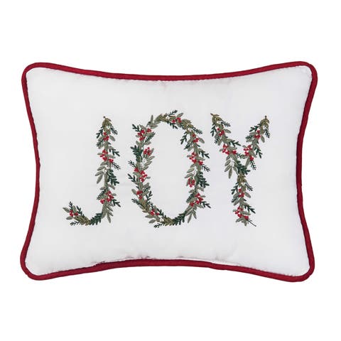 Embroidered Holly Berry Joy Mistletoe Christmas Throw Pillow 9" x 6 5"