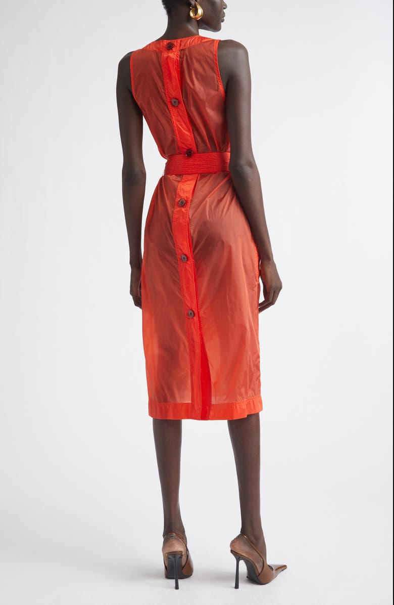 Saint Laurent Button Back Belted Nylon Dress, Alternate, color, Rouge Orange