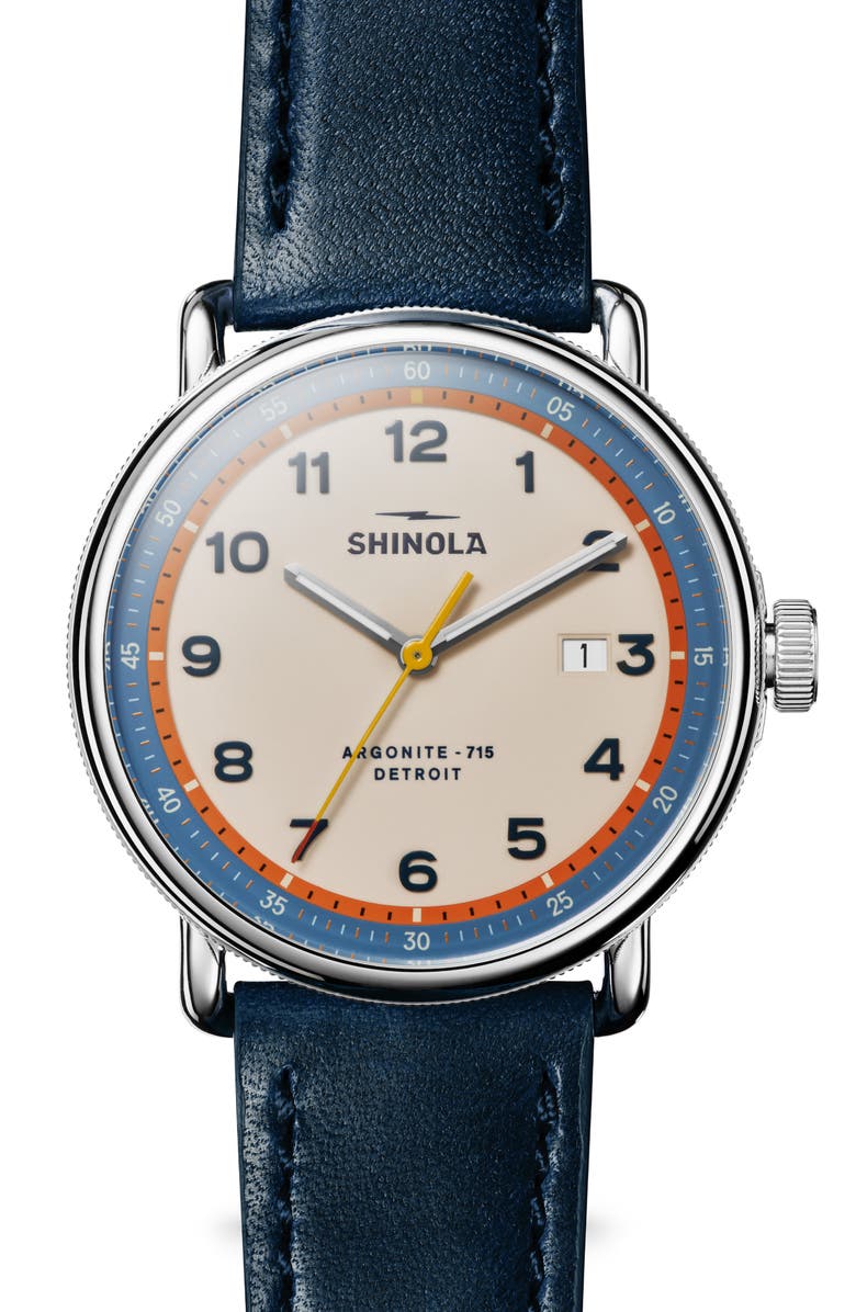 Shinola Canfield Leather Strap Watch, 43mm, Alternate, color, Cream