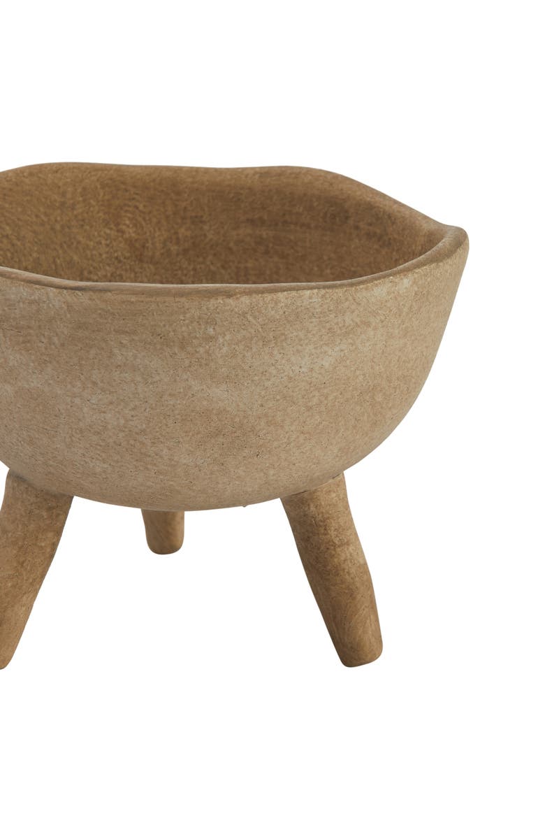 Boho Terracotta Footed Bowl with Organic Edge, Matte Taupe, Alternate, color, Cream