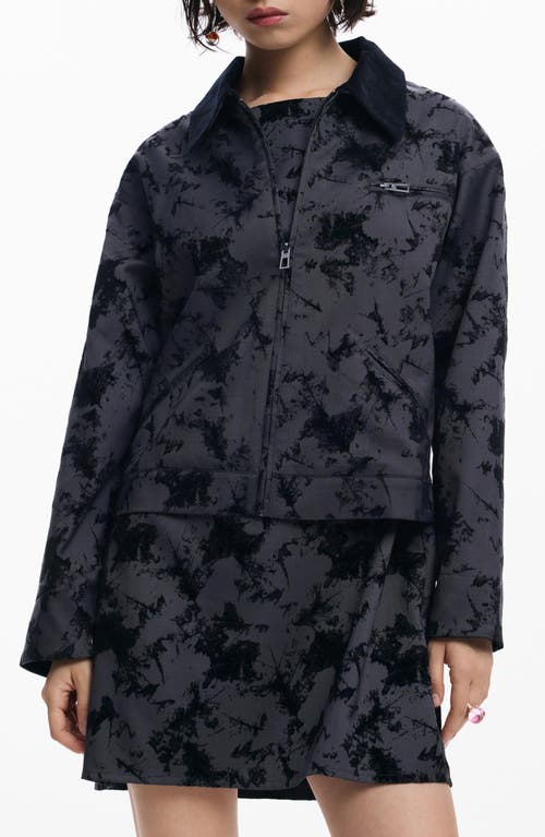 Desigual Short Flocked Trucker Jacket In Green