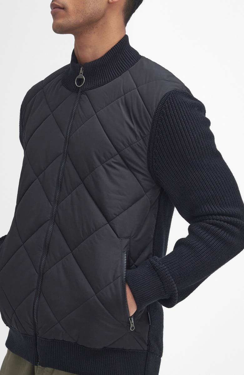 Barbour Newland Quilt Front Zip Cardigan, Alternate, color, Black