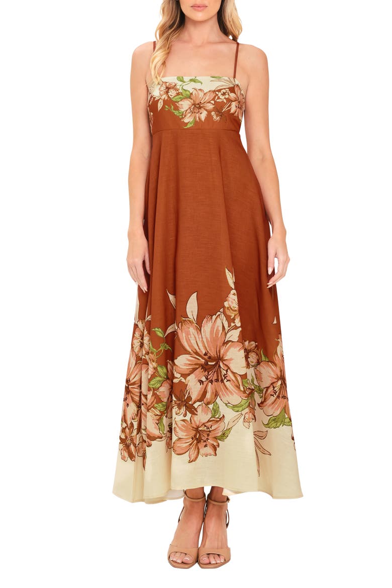 Floral Print Sleeveless Maxi Dress, Main, color, TERRACOTTA