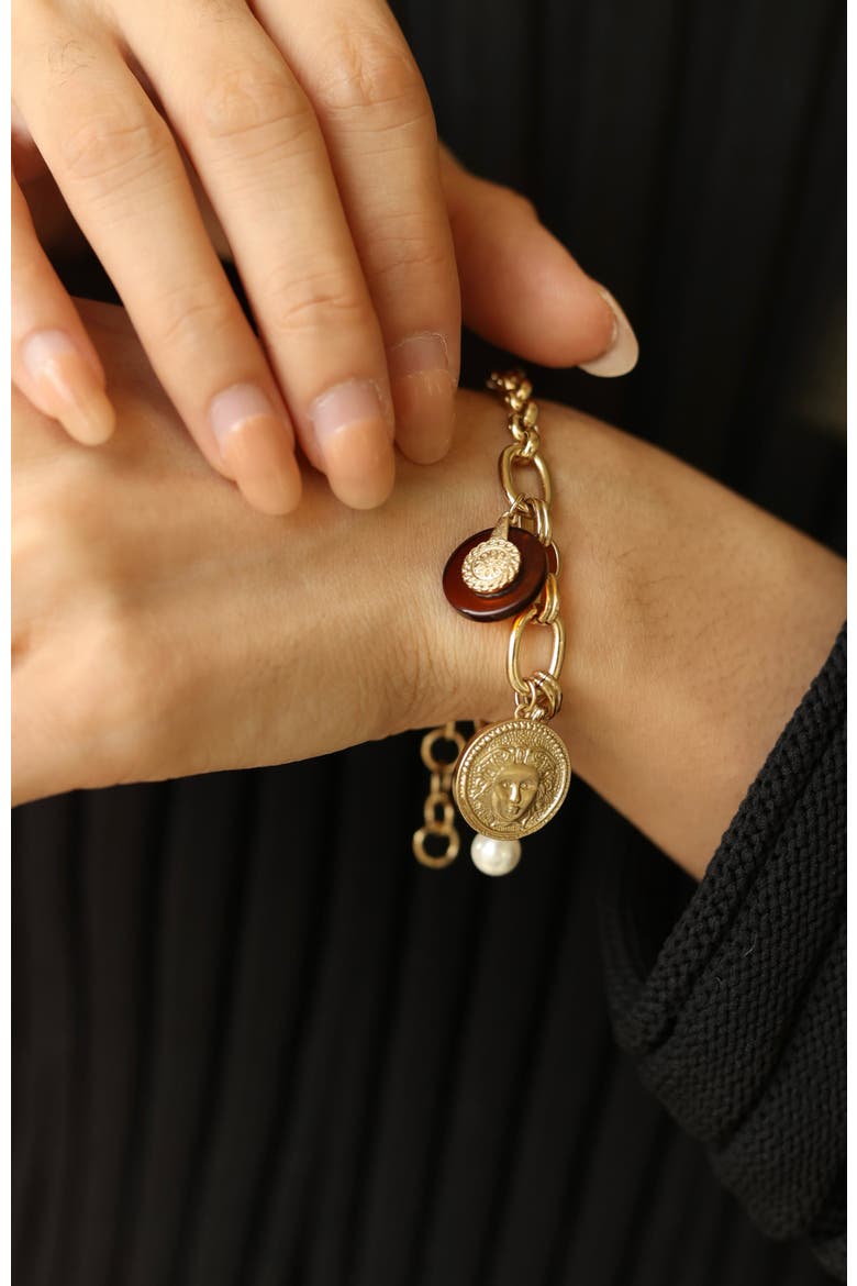 Retro Coin Bracelet, Alternate, color, Gold & Red