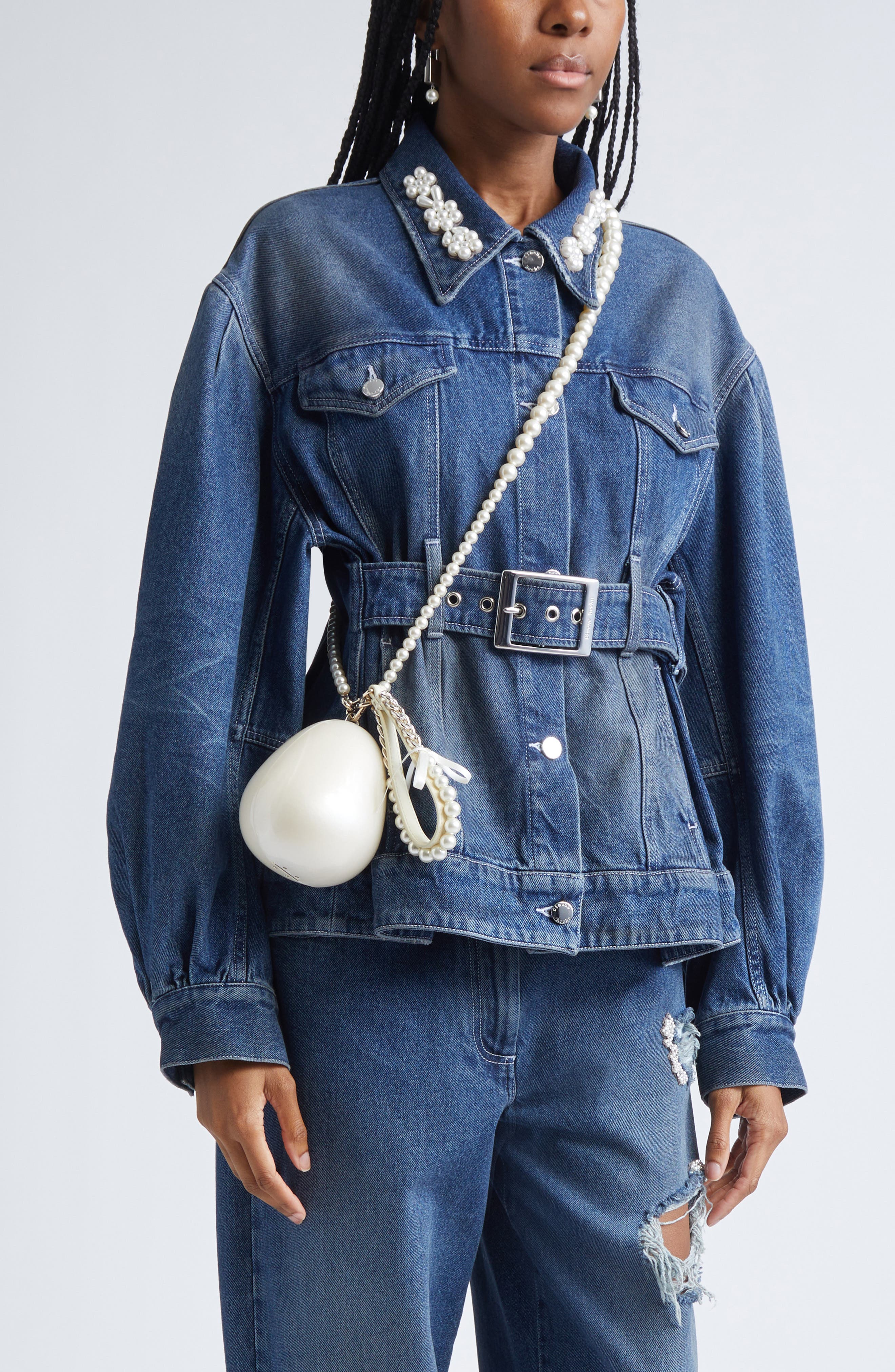 Micro Egg Clutch with Imitation Pearl Strap, Alternate, color, PEARL/ PEARL