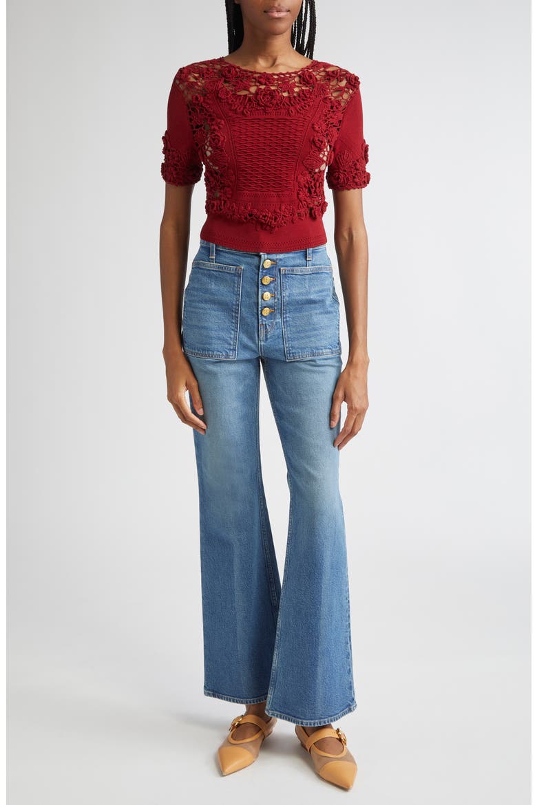 Stella Crochet Detail Knit Top, Alternate, color, BEGONIA