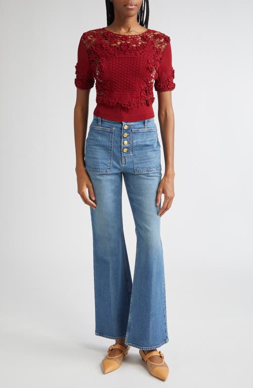 Ulla Johnson Stella Crochet Detail Knit Top In Red