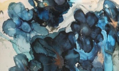 Apny Floral Print Popover Top In Blue/ivory Multi