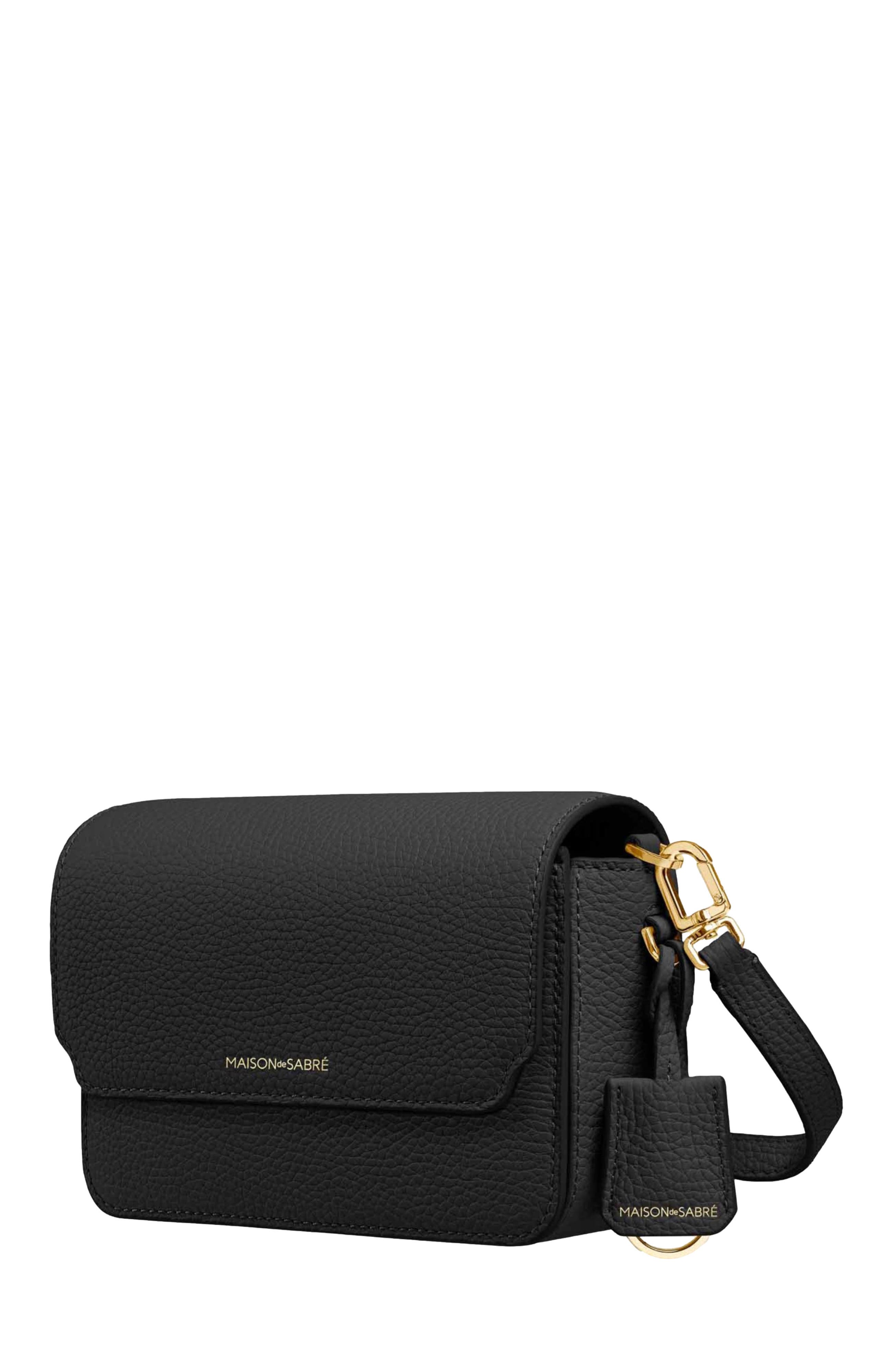 MAISON de SABRÉ Mini Leather Flap Bag, Alternate, color, Black Caviar