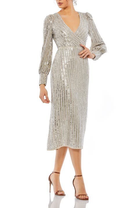 Long Sleeve Sequined Midi Dress