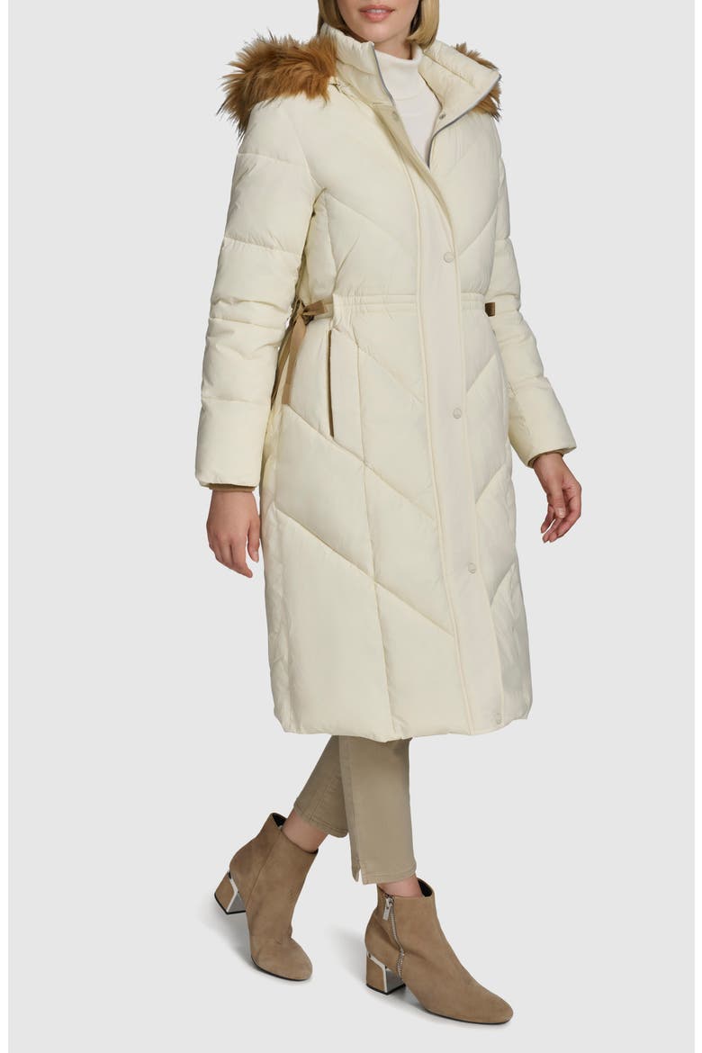 Lennox Hooded Puffer Coat with Faux Fur Trim, Alternate, color, LINEN