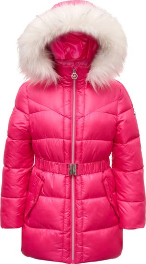 Michael Kors Kids Belted Stadium Jacket with Faux Fur Trim Nordstromrack