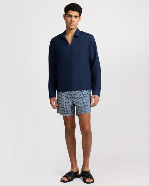 Onia Linen Long Sleeve Popover Shirt In Animal Print