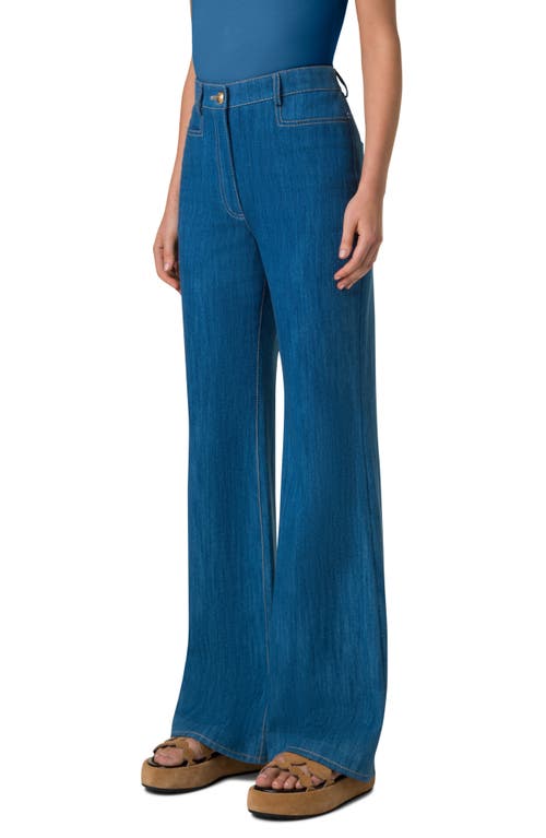 Akris Punto Celia Cotton Stretch Denim Flare Pants In Medium Blue Denim