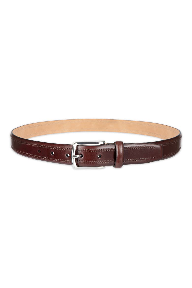Fes Stitch Leather Belt, Main, color, CHOCOLATE