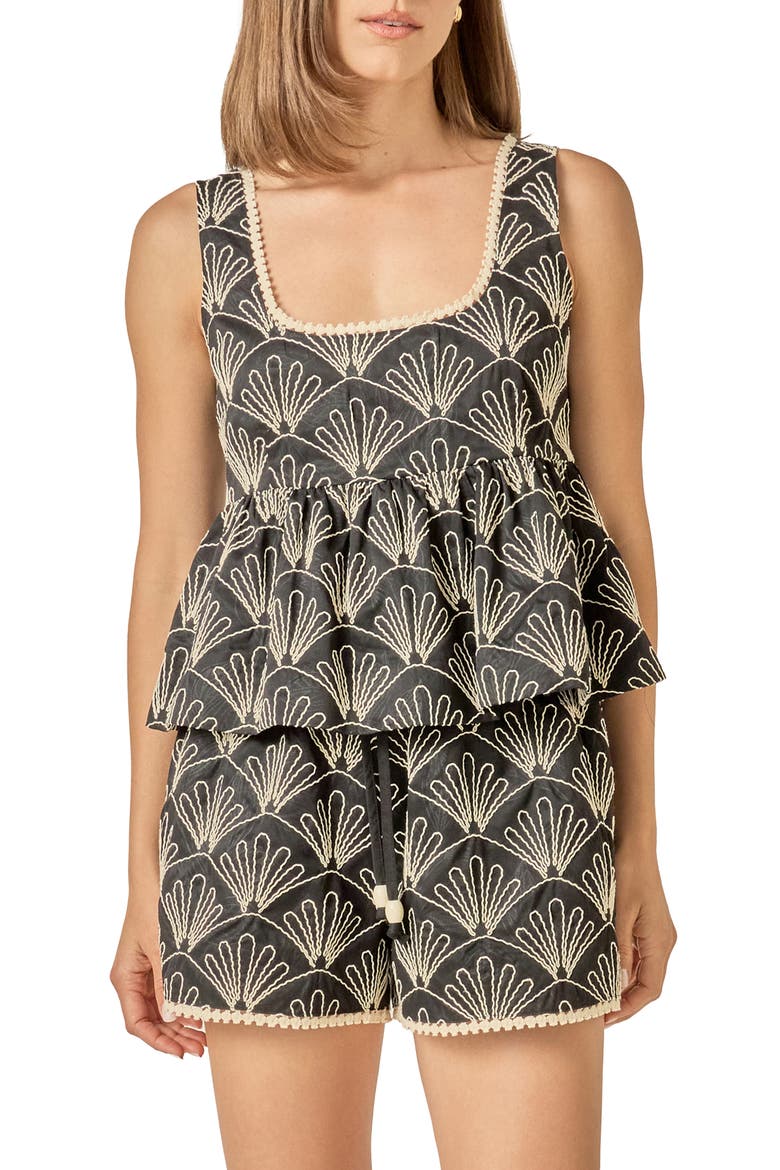 Embroidered Babydoll Top, Main, color, BLACK/ WHITE