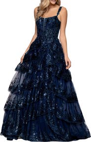 Blondie Nites Sequin Tiered Ruffle Ballgown