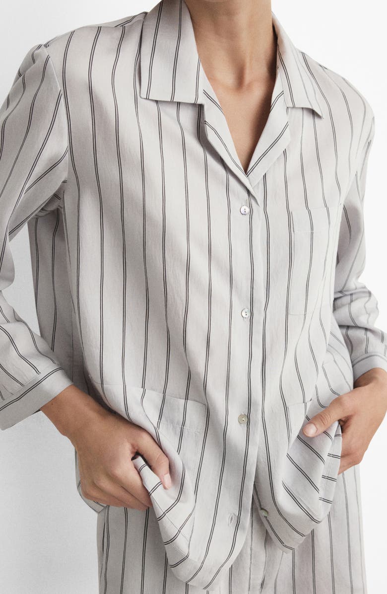 MANGO Stripe Button-Up Pajama Shirt, Alternate, color, Grey