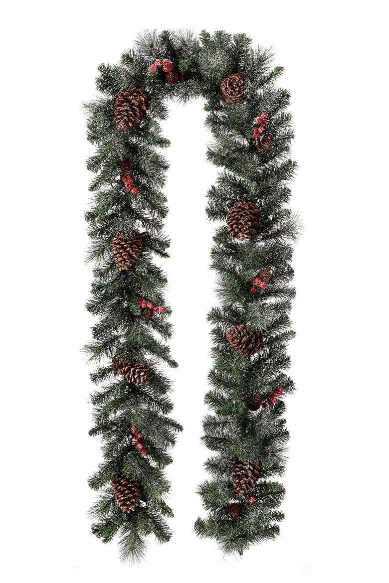 9ft Lighted Christmas Garland with Pine Cone and Timer, Alternate, color, Glittered Green