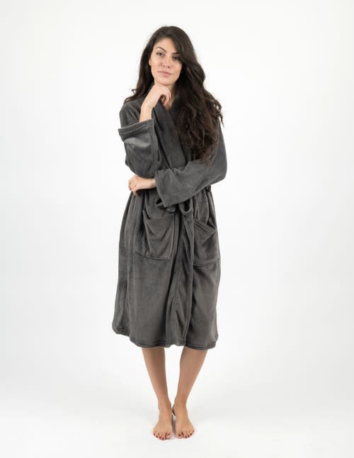 Leveret Fleece Shawl Collar Robe In Gray