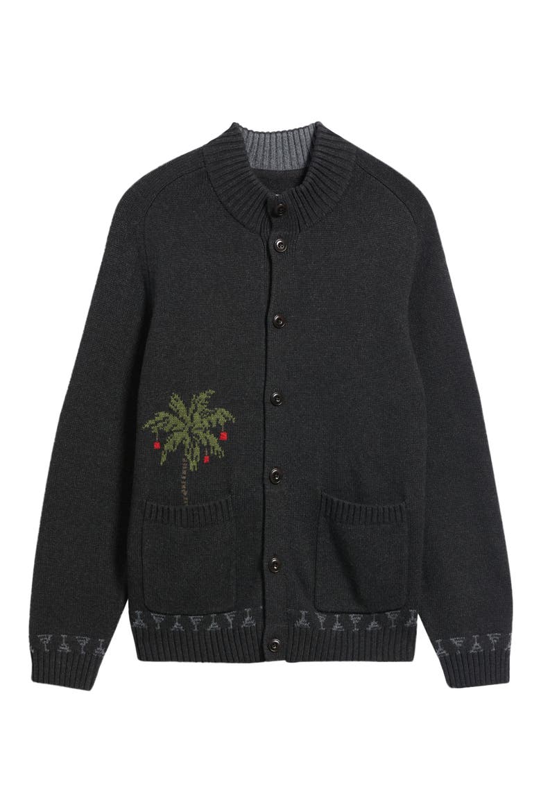 Beachy Claus Button Neck Cardigan, Alternate, color, BLACK HEATHER