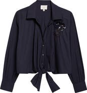 Cinq à Sept Marianna Beaded Floral Appliqué Tie Front Shirt