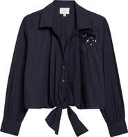 Cinq à Sept Marianna Crunchy Flower Appliqué Tie Front Shirt