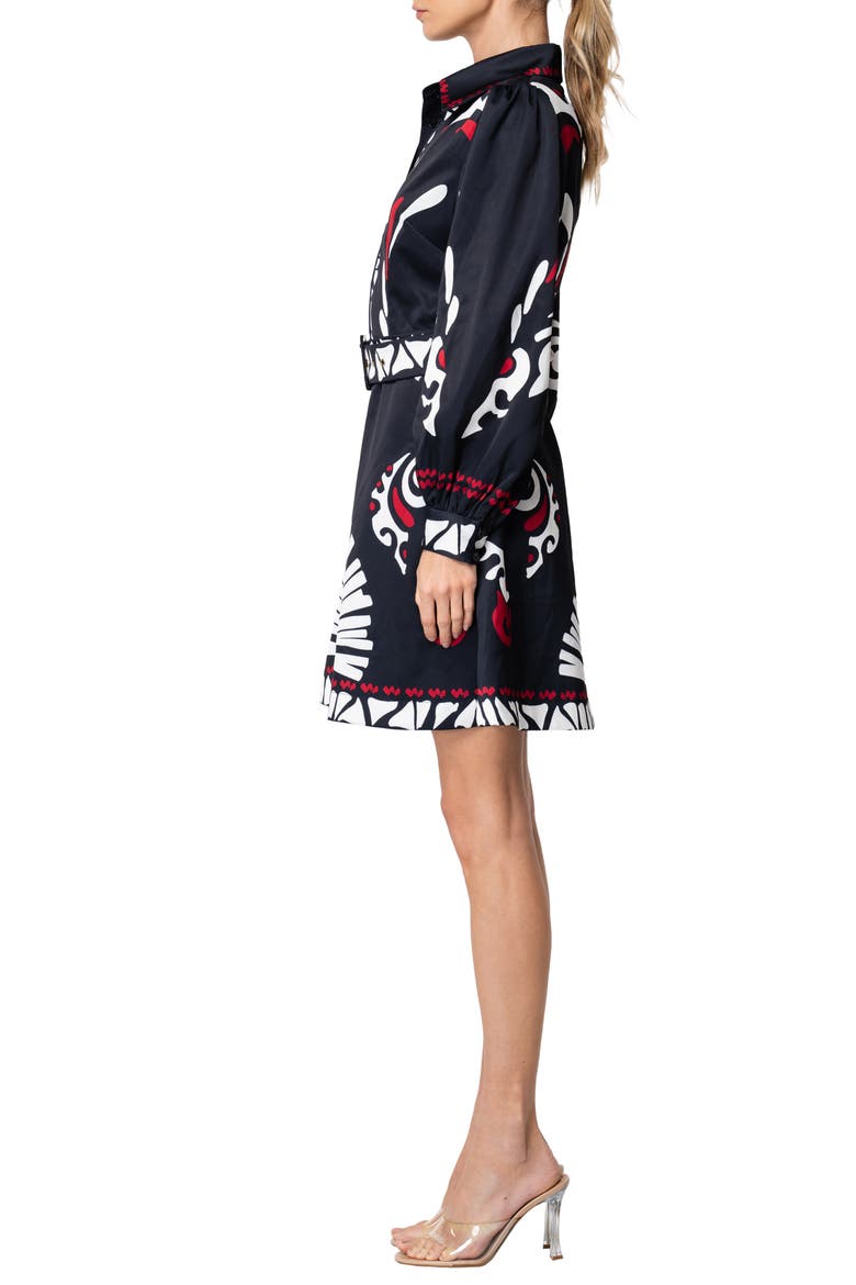 Billy Long Sleeve Satin Shirtdress, Alternate, color, BLACK RED