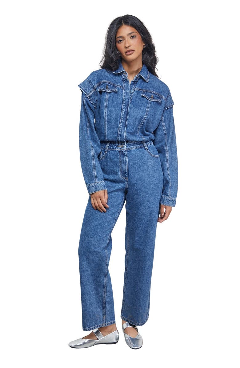 Warehouse Tony Denim Jumpsuit, Main, color, Mid Blue