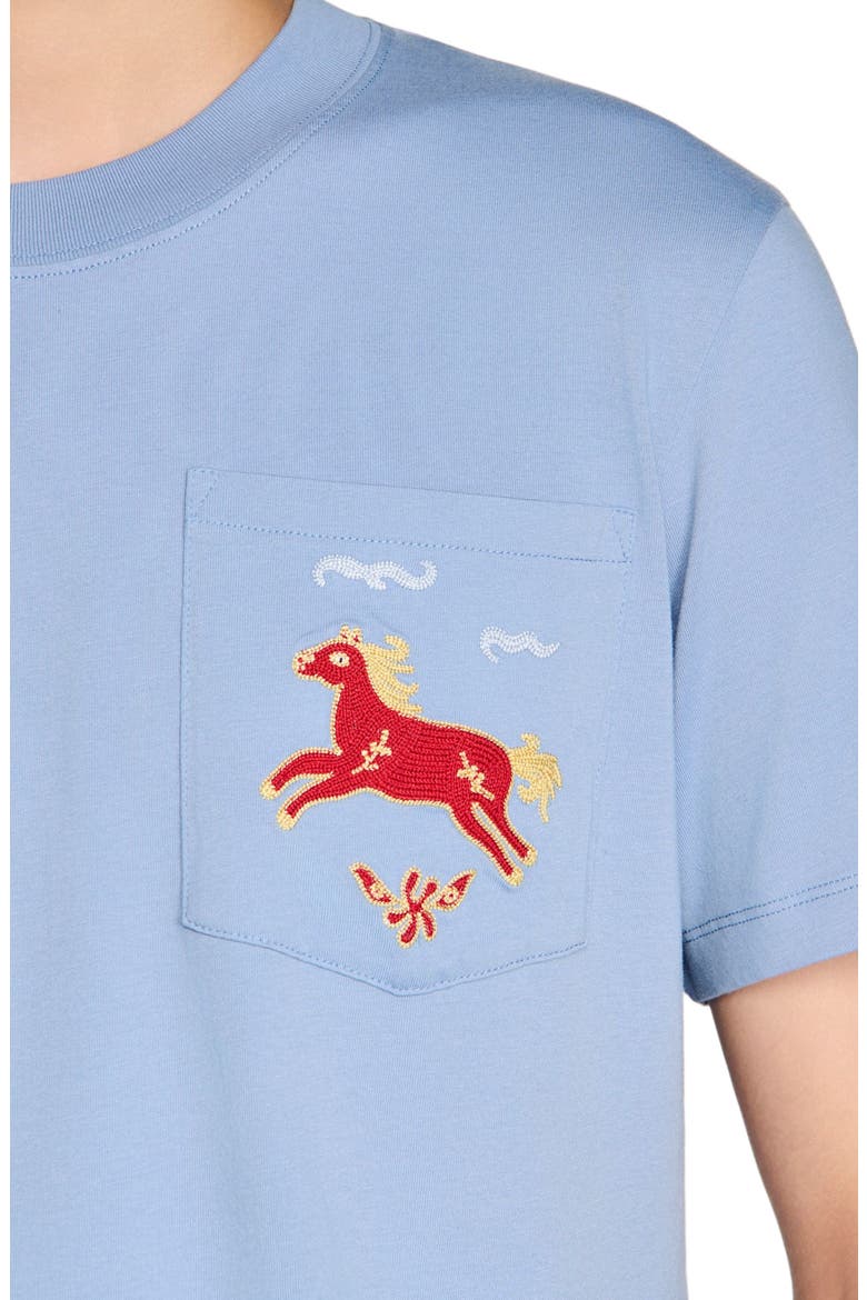 Embroidered horse cotton T-shirt, Alternate, color, Sky blue
