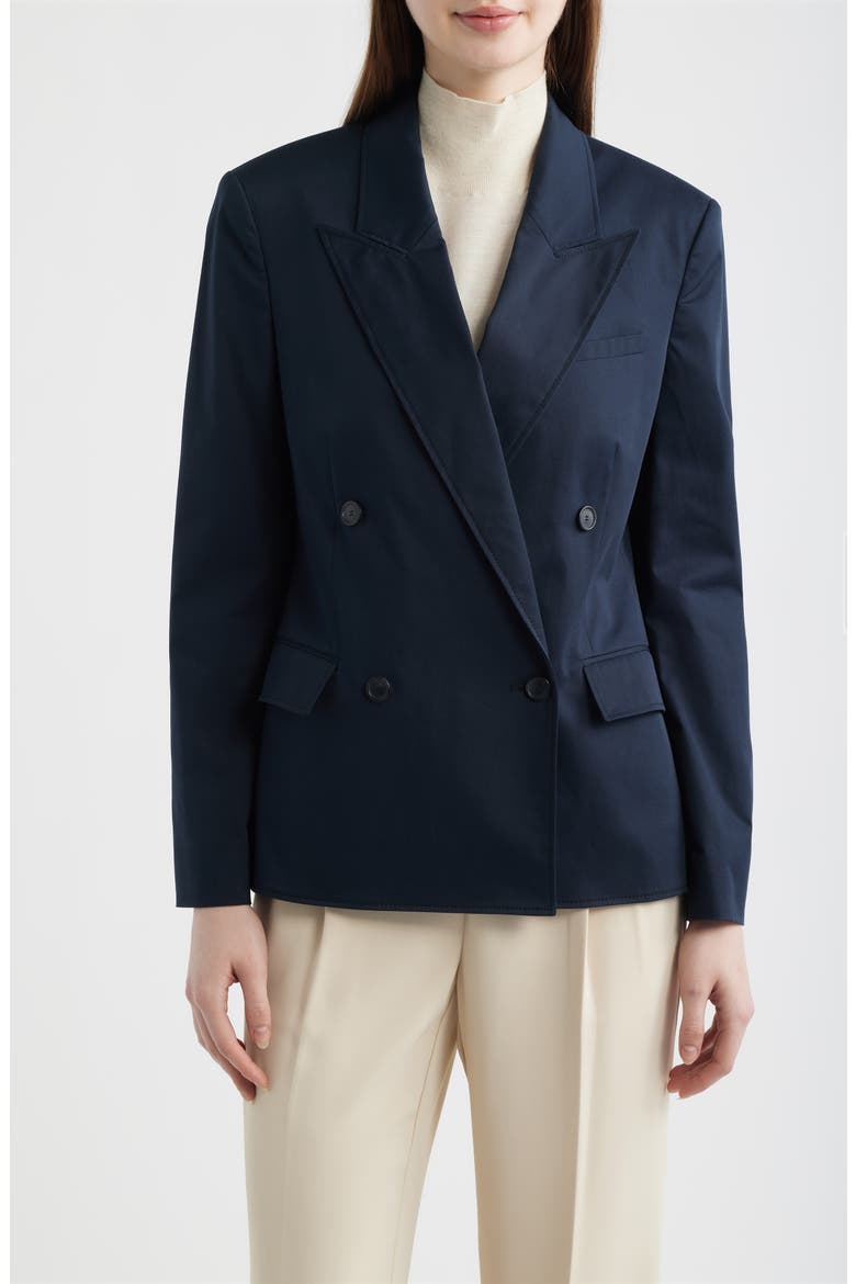 Jaleto Water Repellent Double Breasted Stretch Cotton Blazer, Main, color, SKY CAPTAIN