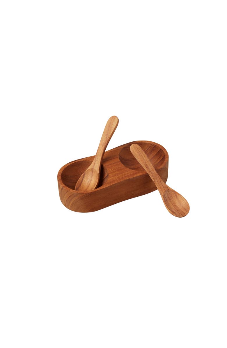 Be Home Salt & Pepper Cellar with Spoons, Main, color, Teak