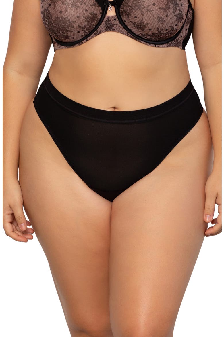 High Cut Mesh Thong, Main, color, BLACK HUE