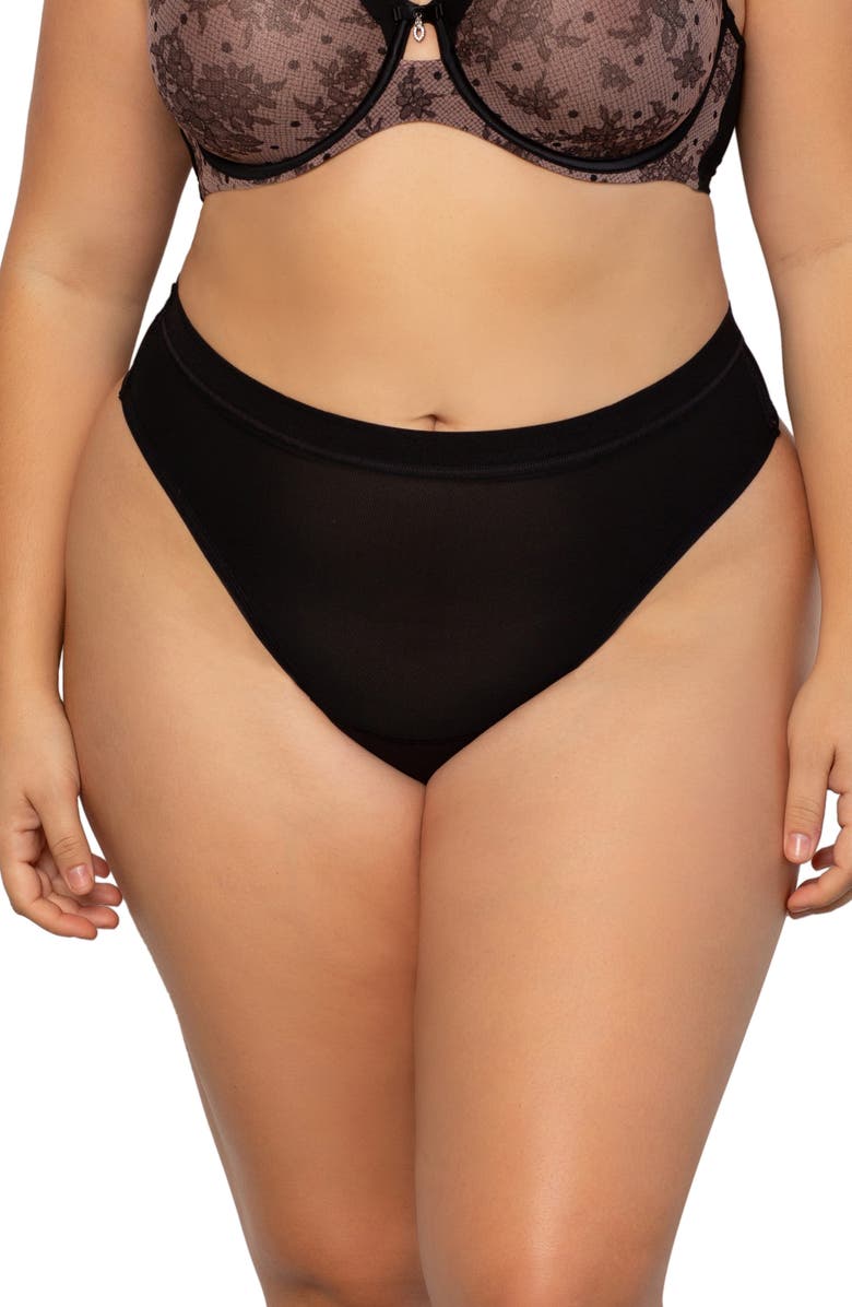 Curvy Couture High Cut Mesh Thong, Main, color, Black Hue
