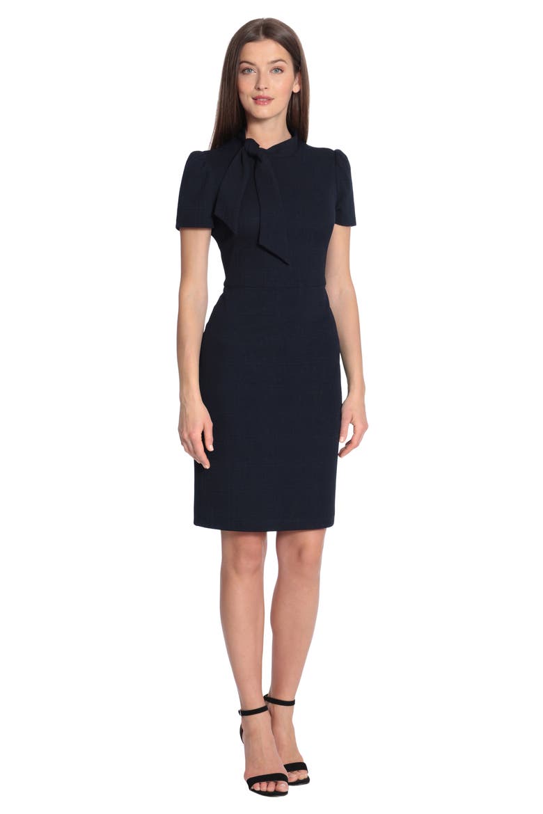 Short Sleeve Necktie Sheath Dress, Alternate, color, NAVY
