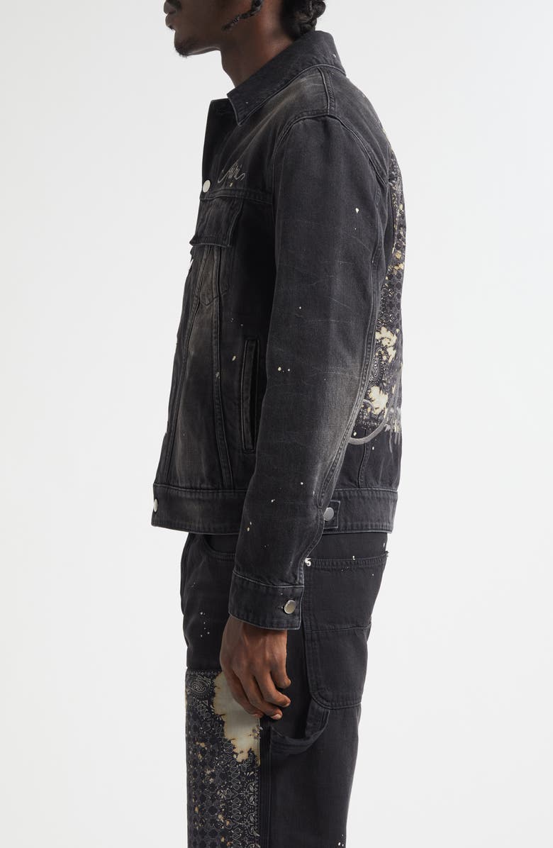 AMIRI Bleach Bandana Denim Trucker Jacket, Alternate, color, Faded Black