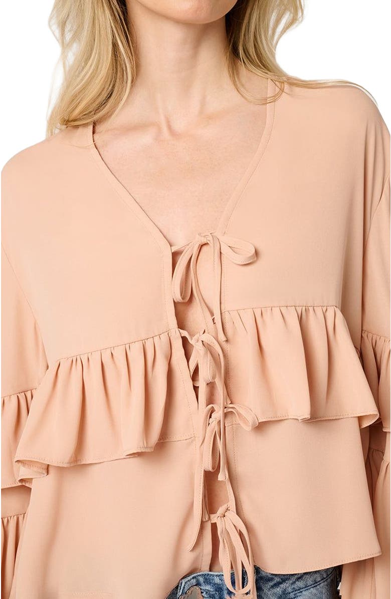 WeWoreWhat Ruffle Tie Front Top, Alternate, color, Almond