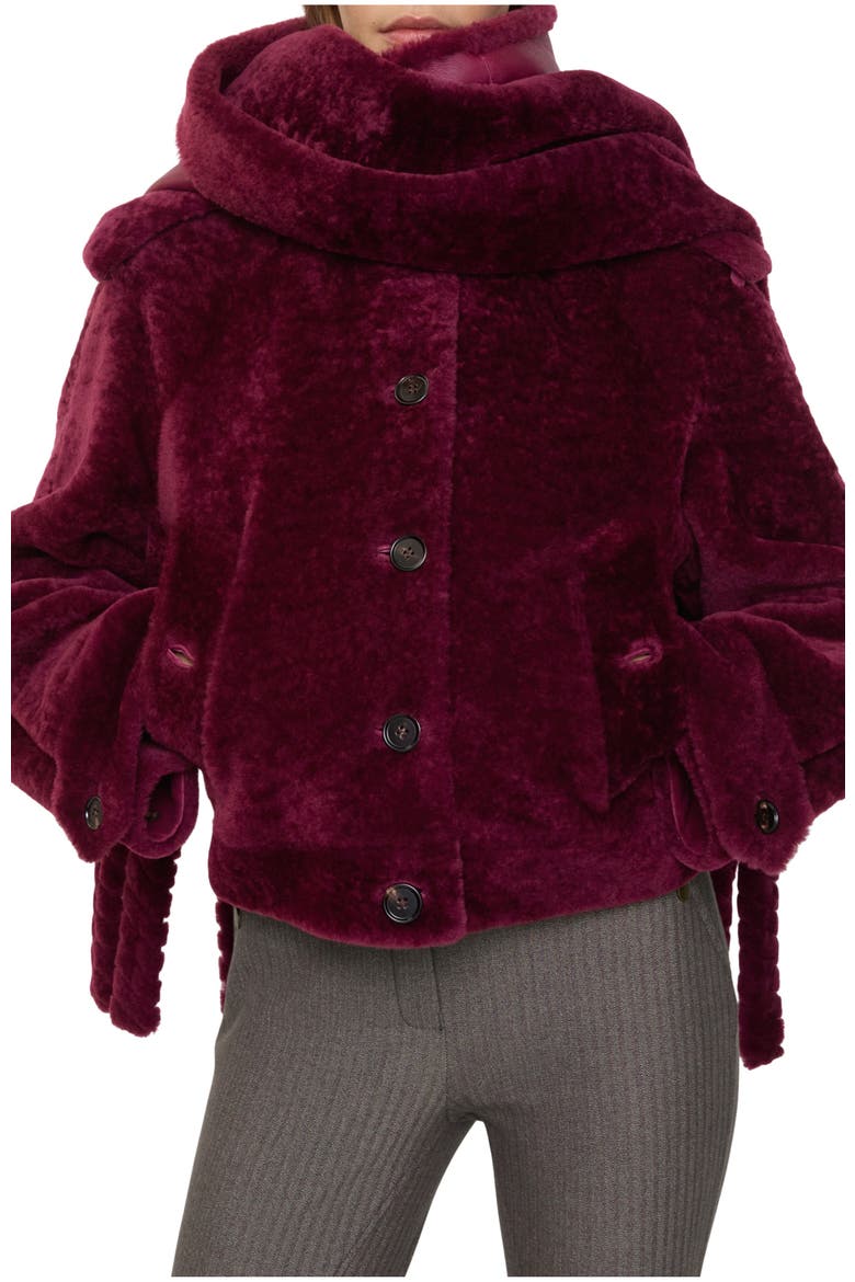 Detachable Scarf Shearling Jacket, Main, color, Ruby red