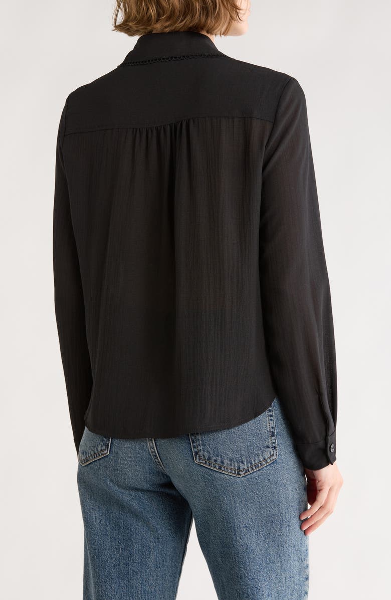 MAX STUDIO Embroidered Pleated Button-Up Shirt, Alternate, color, Black