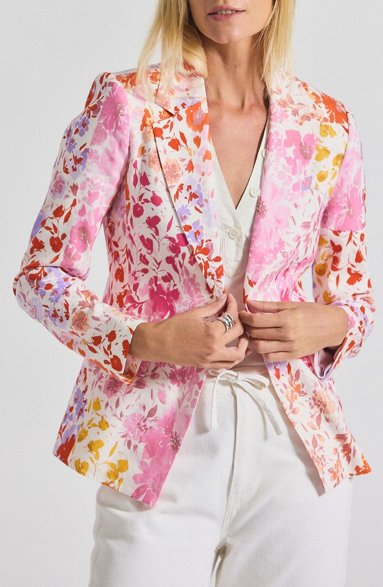 Derek Lam 10 Crosby Irina Floral Stretch Linen Blend Jacket, Main, color, 