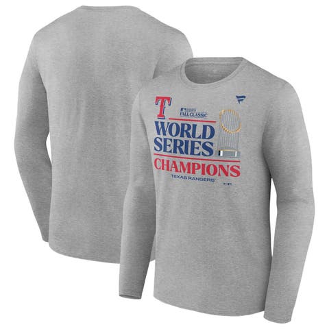 Men's Fanatics Branded  Heather Gray Texas Rangers 2023 World Series Champions Locker Room Big & Tall Long Sleeve T-Shirt