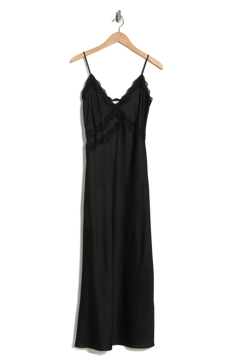 Leith Lace Trim Satin Maxi Dress, Main, color, Black