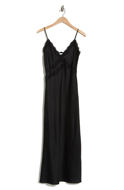 Lace Trim Satin Maxi Dress