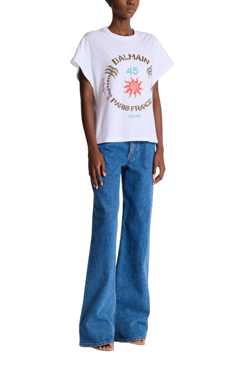 Balmain T-shirt with Balmain Club print, Main, color, White
